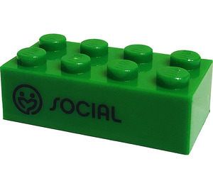 LEGO Green Brick 2 x 4 with 'Soci-al', 'Social' (3001)