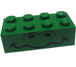 LEGO Grön Kloss 2 x 4 med Unibrow Ögon och Vågig Mun (3001 / 83041)