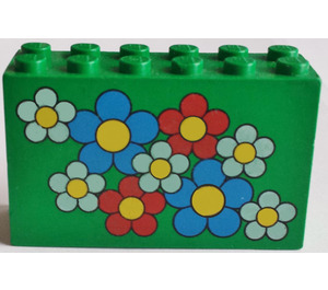 LEGO Green Brick 2 x 6 x 3 with Red, White and Blue Flowers (6213 ...