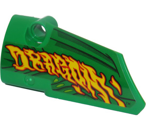 LEGO Green Curved Panel 3 Left with 'DRAGON' Sticker (64683)