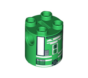 LEGO Green Cylinder 2 x 2 x 2 Robot Body with Black Lines and White (R3-D5) (Undetermined) (10560)