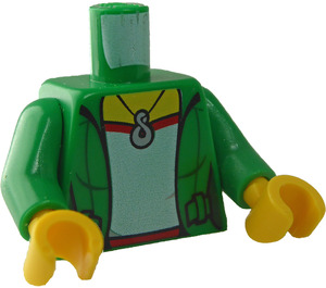 LEGO Grønn Minifigur Overkropp med Grønn Jakke over T-skjorte med Halskjede med skjorte med rynke (973 / 76382)