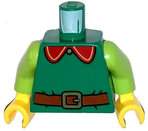 LEGO Green Minifig Torso with Red Collar, Reddish-brown Belt and Golden Buckle (973)