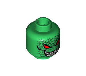 LEGO Green Minifigure Head with Red Eyes, Sharp Tooth Grin and Reptile Scales (Safety Stud) (3626 / 56523)