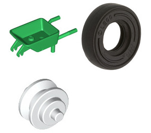 LEGO Grün Minifigure Wheelbarrow with White Wheel and Black Tire