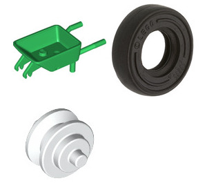 LEGO Green Minifigure Wheelbarrow with White Wheel and Black Tire