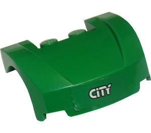 LEGO Green Mudgard Bonnet 3 x 4 x 1.3 Curved with 'CiTY' Sticker (98835)