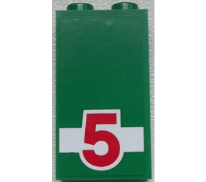 LEGO Green Panel 1 x 2 x 3 with "5" Sticker with Side Supports - Hollow Studs (74968)