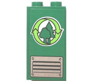 LEGO Green Panel 1 x 2 x 3 with Forest Logo and Ventilation Grille Sticker without Side Supports, Hollow Studs (2362)