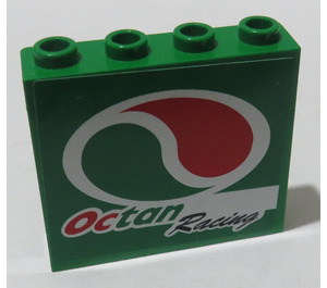 LEGO Green Panel 1 x 4 x 3 with Octan Racing Logo (Left Side) Sticker with Side Supports, Hollow Studs (35323)