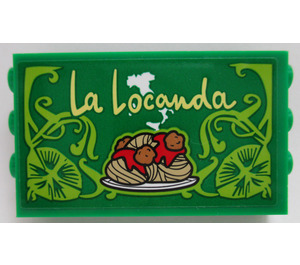 LEGO Groen Paneel 1 x 6 x 3 met Studs aan de zijkant met "La Locanda" Restaurant Sign Sticker (98280)