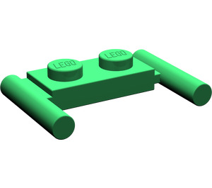 LEGO Groen Plaat 1 x 2 met Handgrepen (Middelste handgrepen)