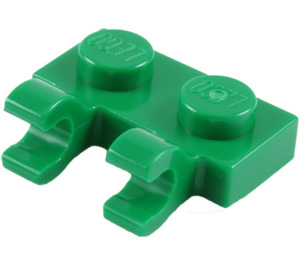 LEGO Grün Platte 1 x 2 mit Horizontal Clips (Öffnen Sie 'O'-Clips) (49563 / 60470)