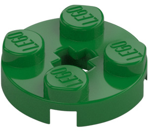 LEGO Groen Plaat 2 x 2 Rond met As gat (met 'X'-vormig asgat) (4032)