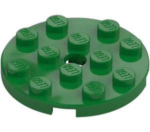 LEGO Groen Plaat 4 x 4 Rond met Gat en Snapstud (60474)