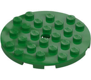 LEGO Grønn Plate 6 x 6 Rund med Stift Hull (11213)