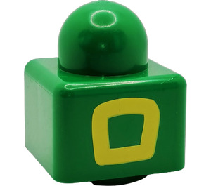 LEGO Grün Primo Backstein 1 x 1 mit Gelb Platz outline auf Gegenüberliegende Seiten (31000)