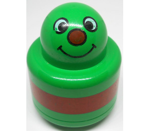 LEGO Groen Primo Rond Rattle 1 x 1 Steen met smiling Gezicht met Donkerrood Neus en Donkerrood Streep (31005 / 75592)