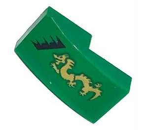 LEGO Green Slope 1 x 2 Curved with Golden Dragon left Sticker (11477)