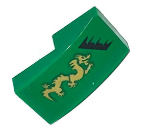 LEGO Green Slope 1 x 2 Curved with Golden Dragon right Sticker (11477)