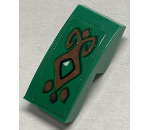 LEGO Grün Steigung 1 x 2 Gebogen mit Green Jewel und Gold Scrollwork Aufkleber (3593)