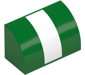 LEGO Verde Pendenza 1 x 2 Curvo con Bianco Striscia (37352)