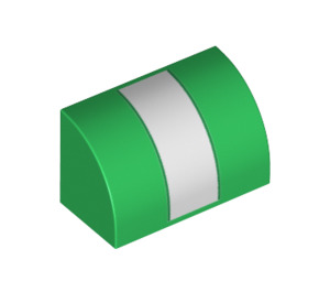 LEGO Green Slope 1 x 2 Curved with White stripe (94858 / 101875)