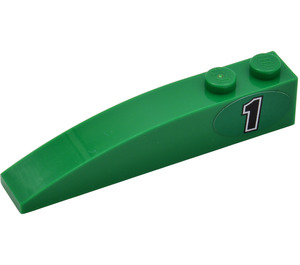 LEGO Green Slope 1 x 6 Curved with Black '1' in Green Oval Sticker (41762)