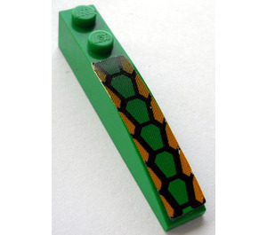 LEGO Green Slope 1 x 6 Curved with Hexagonal Scale, Yellow Border Sticker (41762)