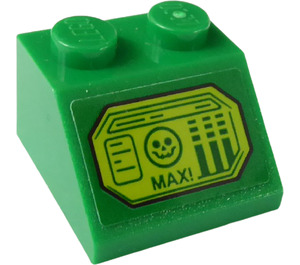 LEGO Green Slope 2 x 2 (45°) with 'MAX!', Face and Bars Sticker (3039)