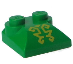 LEGO Vert Pente 2 x 2 Incurvé avec Jaune Ornate Lines avec extrémité incurvée (47457 / 48838)