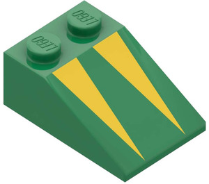 LEGO Green Slope 2 x 3 (25°) with Yellow Triangles with Rough Surface (3298)