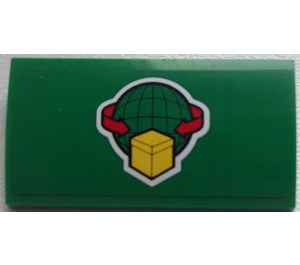 LEGO Zielony Nachylenie 2 x 4 Zakrzywiony z Shipping logo Naklejka z dolnymi rurkami (88930)