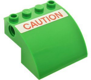 LEGO Vert Pente 4 x 4 x 2 Incurvé avec 'CAUTION' Autocollant (61487)