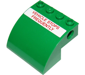 LEGO Verde Pendenza 4 x 4 x 2 Curvo con 'Veicolo STOPS FREQUENTLY' Adesivo (61487)