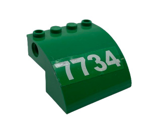 LEGO Verde Pendenza 4 x 4 x 2 Curvo con Bianco Slanting '7734' Destra Lato Adesivo (61487)