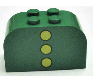 LEGO Vert Pente Brique 2 x 4 x 2 Incurvé avec 3 Jaune dots Verticale (4744)