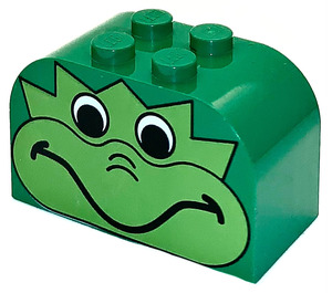 LEGO Groen Helling Steen 2 x 4 x 2 Gebogen met Draak Decoratie (4744)