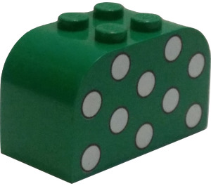 LEGO Green Slope Brick 2 x 4 x 2 Curved with Light Green Dots (4744)