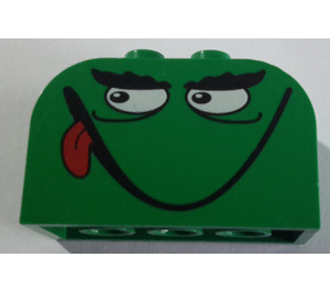 LEGO Green Slope Brick 2 x 4 x 2 Curved with Monster Face (smile, tongue) (4744)