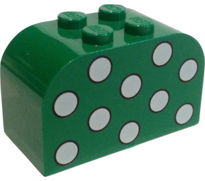 LEGO Vert Pente Brique 2 x 4 x 2 Incurvé avec blanc Dots (4744)