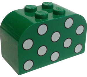 LEGO Green Slope Brick 2 x 4 x 2 Curved with White Dots (4744 / 82362)