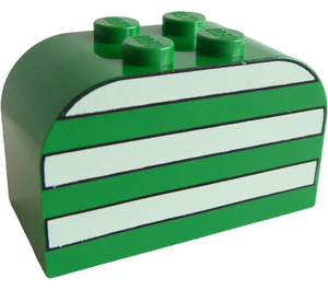 LEGO Vert Pente Brique 2 x 4 x 2 Incurvé avec blanc Rayures (4744)