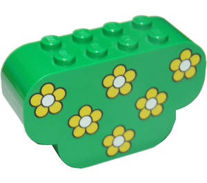 LEGO Grön Backe Kloss 2 x 6 x 3 med Böjda ändar med Gul Blommor (30075)