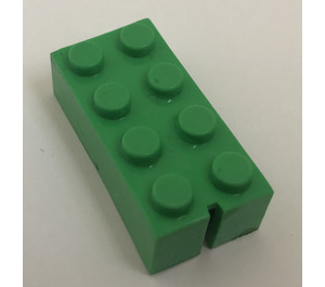 LEGO Grøn Slotted Klods 2 x 4 (1 Slot)