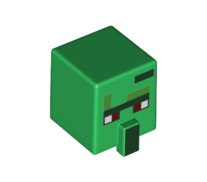 LEGO Green Square Head with Nose with Zombie Villager Face with Dark Red Eyes (23766 / 26833)