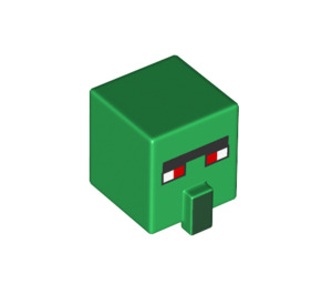 LEGO Green Square Head with Nose with Zombie Villager Face with Red Eyes (23766 / 100573)