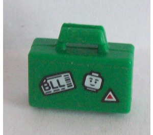 LEGO Grün Koffer (Klein) mit Weiß Tag mit 'BLL', Minifigur Kopf und Dreieck Aufkleber (4449)