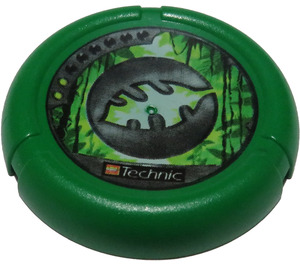 LEGO Green Technic Bionicle Weapon Throwing Disc with Jungle, 2 Pips, Leaf Logo (32171)