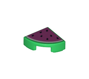 LEGO Green Tile 1 x 1 Quarter Circle with Dark Pink Watermelon Slice (25269 / 49343)